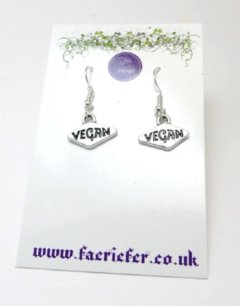 vegan jewellery Vegan Earrings on choice of silver plated or sterling silver ear wires powered by plants animal lover plant based