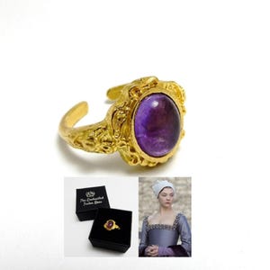 Anne Boleyn medieval ring - raw brass ring with amethyst stone - Tudor reproduction jewellery