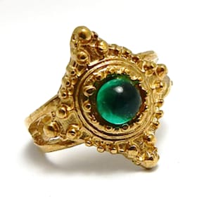 Emerald Ring: Raw Brass Medieval Plantagenet Style