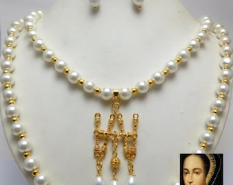 Anne Boleyn Initial Necklace: Tudor Renaissance Jewelry Set