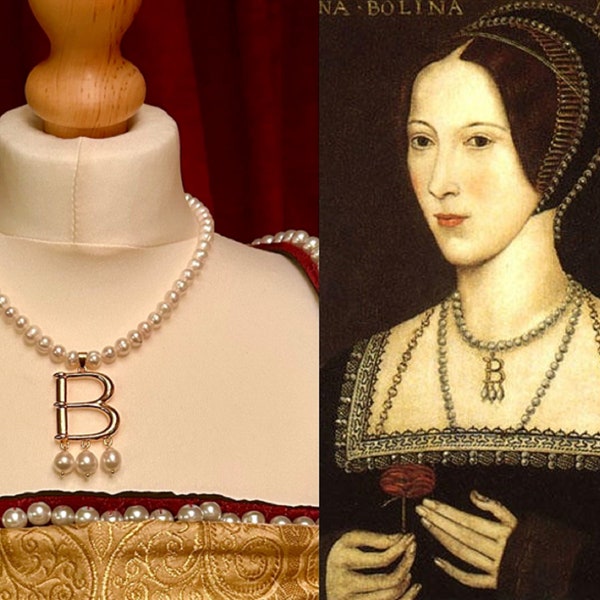 Anne Boleyn Initial B Necklace - Grade AAA Freshwater Pearls - Queen of England - historical replica - Tudor Pearl Necklace - reenactment