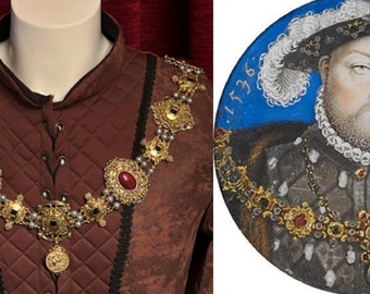 Henry VIII Chain Of Office - Tudor Livery Collar - Hilliard's Portrait miniature - reenactment cosplay - portrait replica - King Henry
