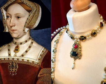 Jane Seymour replica necklace - Two Piece Set - Tudor medieval jewellery - Queen - Historical Reenactment - Henry VIII - Holbein Portrait