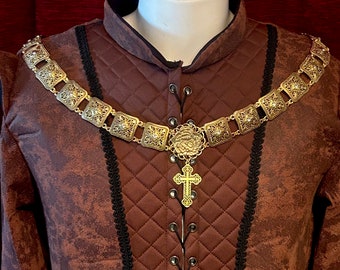 Rose and Golden Cross medieval Chain of Office - Livery Collar - LARP - Middle Ages - legend - Crusades - chivalric romance - Knight