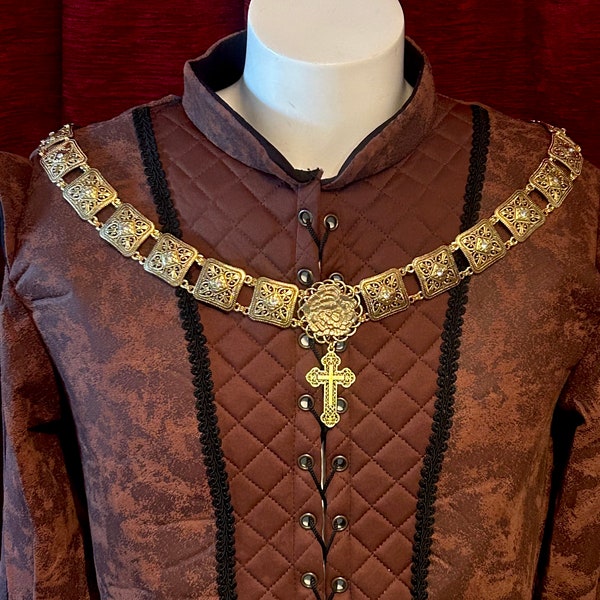 Rose and Golden Cross medieval Chain of Office - Livery Collar - LARP - Middle Ages - legend - Crusades - chivalric romance - Knight