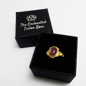 Anne Boleyn medieval ring - raw brass ring with amethyst stone - Tudor reproduction jewellery