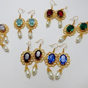 Tudor Queen Rhinestone Earrings: Renaissance Pearl Drop Jewels
