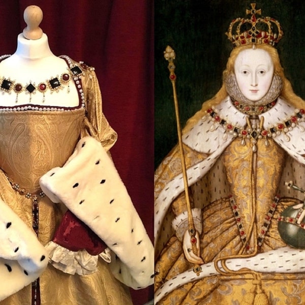 Elizabeth I of England coronation chain of office - livery collar - Tudor necklace - Queen Portrait Replica - reenactment Golden Age Monarch