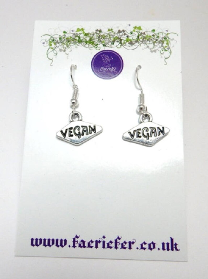 vegan jewellery Vegan Earrings on choice of silver plated or sterling silver ear wires powered by plants animal lover plant based