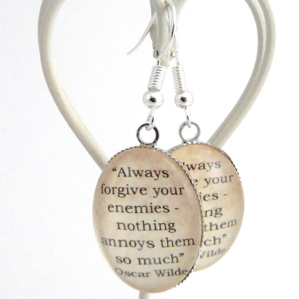 Oscar Wilde Quote Earrings - literary jewellery - choice of quotes - Irish playwright - 19th Century - poet and author