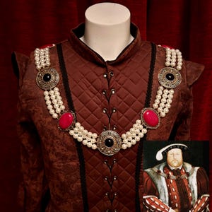 Henry VIII Chain of Office Replica: Ruby, Agate, and Faux Pearl Livery Collar