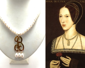 Anne Boleyn Initial B Necklace Fancy Brass Cut B Version Queen of England Historical Replica Tudor Pearl Necklace Reenactment Etsy UK