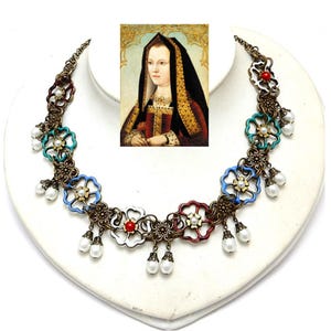 Elizabeth of York Necklace: Tudor Rose Enamel, 15th Century Replica