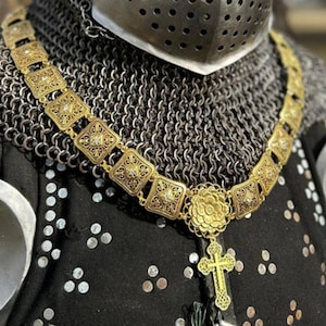 Golden Rose Cross Chain of Office: Medieval Livery Collar, LARP Reenactment