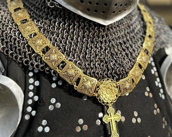 Golden Rose Cross Chain of Office: Medieval Livery Collar, LARP Reenactment