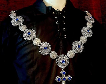 Silver Rose Sapphire Cross Chain of Office: Tudor Lord Livery Collar