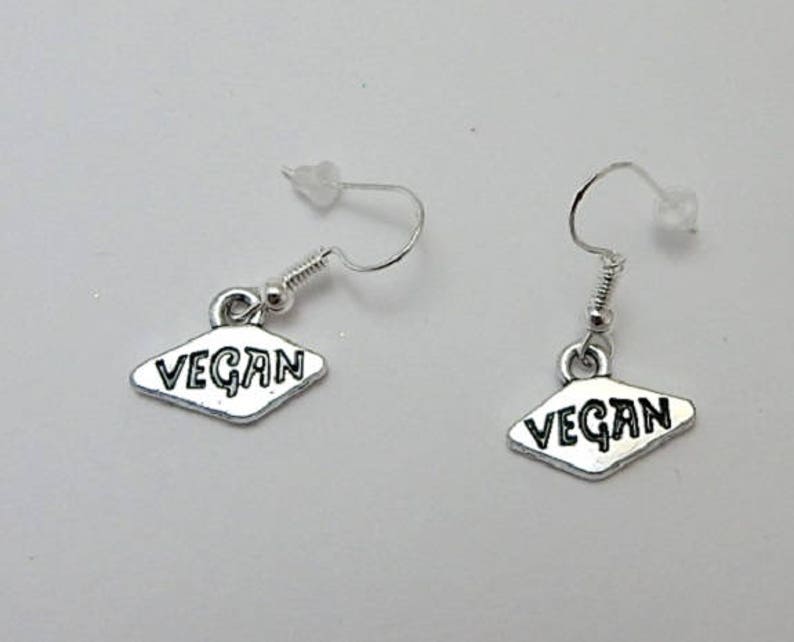 vegan jewellery Vegan Earrings on choice of silver plated or sterling silver ear wires powered by plants animal lover plant based