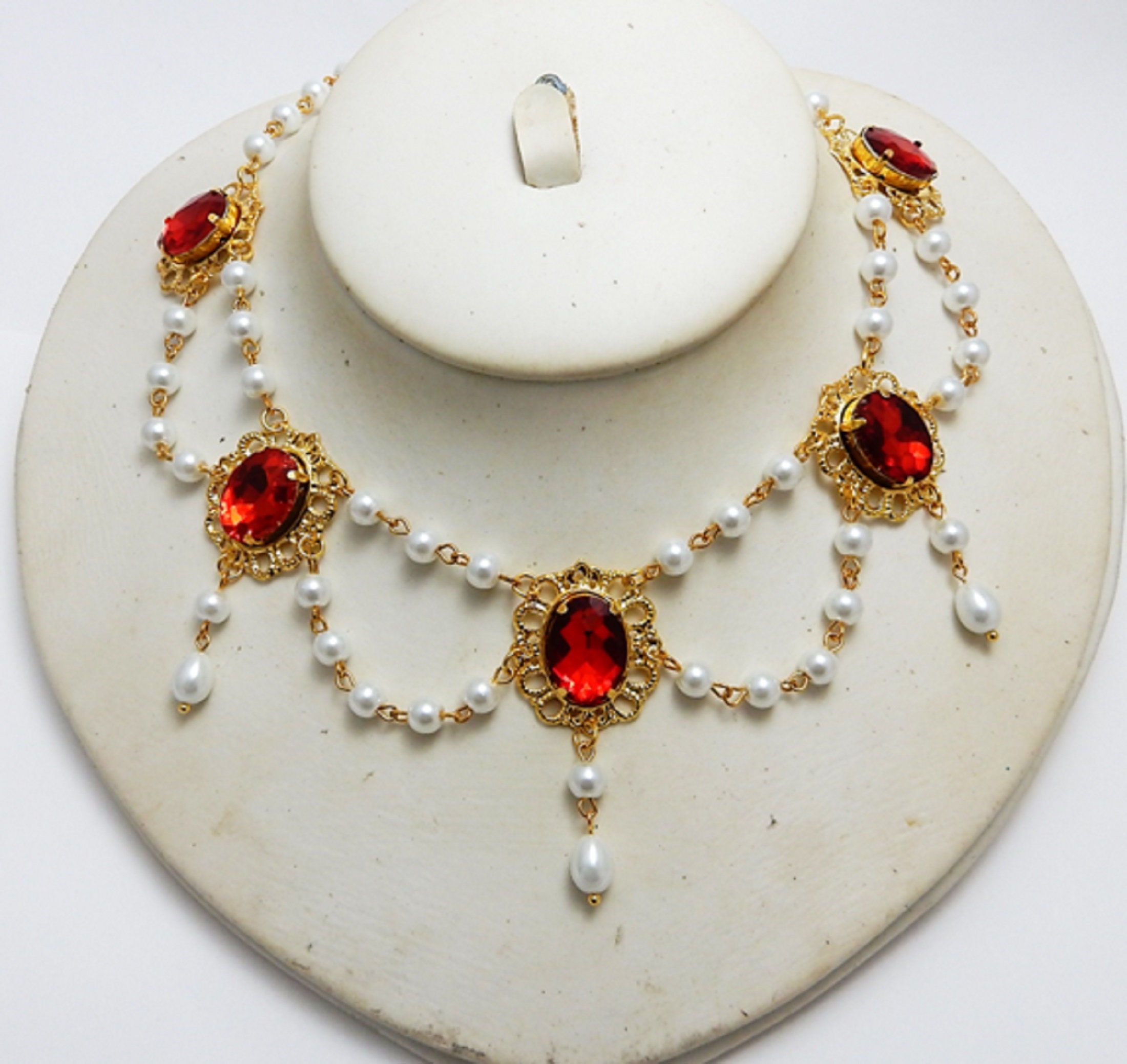 Tudor Style Pearl Drop Necklace: Renaissance Queen Jewels