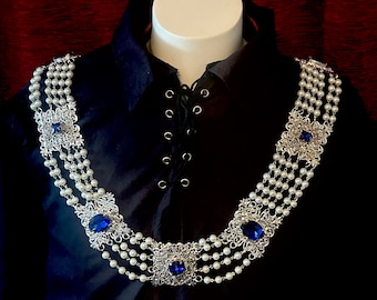 Chain Of Office - Henry VIII -  Lord - silver plated with sapphire blue crystals - Livery Collar - reenactment jewellery - Monarchy King