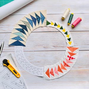 Fliegende Geese Kreis Quilt-Block-Muster, FPP PDF, 4 Größen