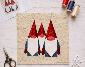 Christmas Gnomes Quilt Block Pattern, FPP PDF, 2 Sizes