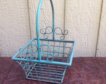 Turquoise Metal Basket / Wedding Basket / Aqua Metal Basket / Western Metal Basket / Wedding Decor / Turquoise Basket / Basket / Aqua Basket