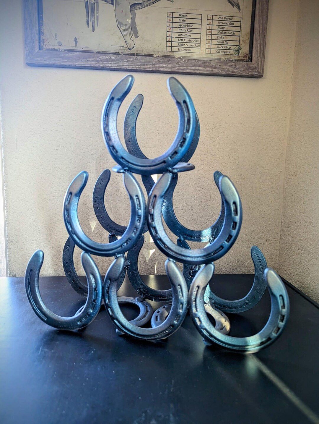 Rustic Horseshoe Wine Rack – Blue-toned Pyramid Design - Etsy