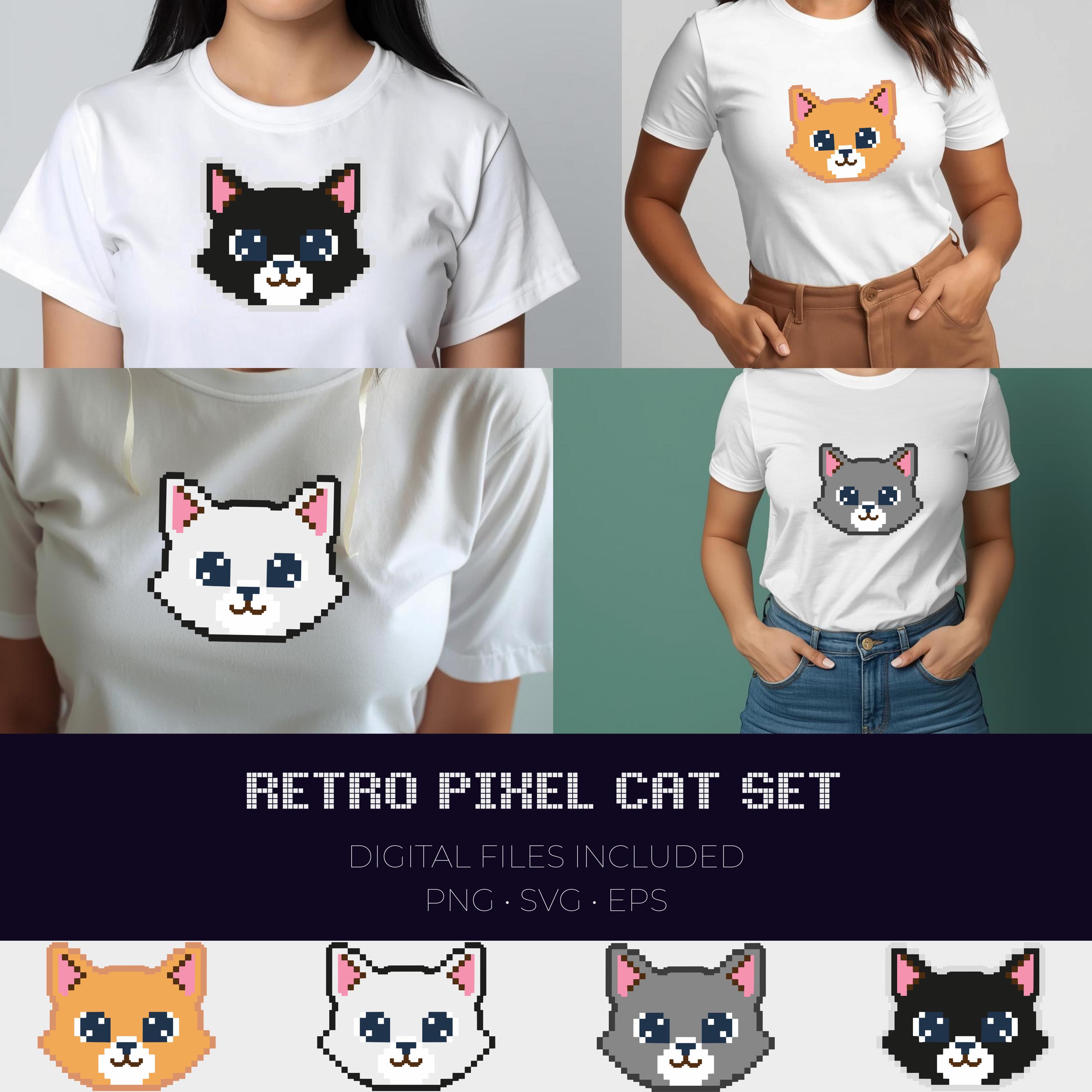 Retro Pixel Cat Face Clipart Set (PNG SVG EPS) – Vintage Arcade Art ...