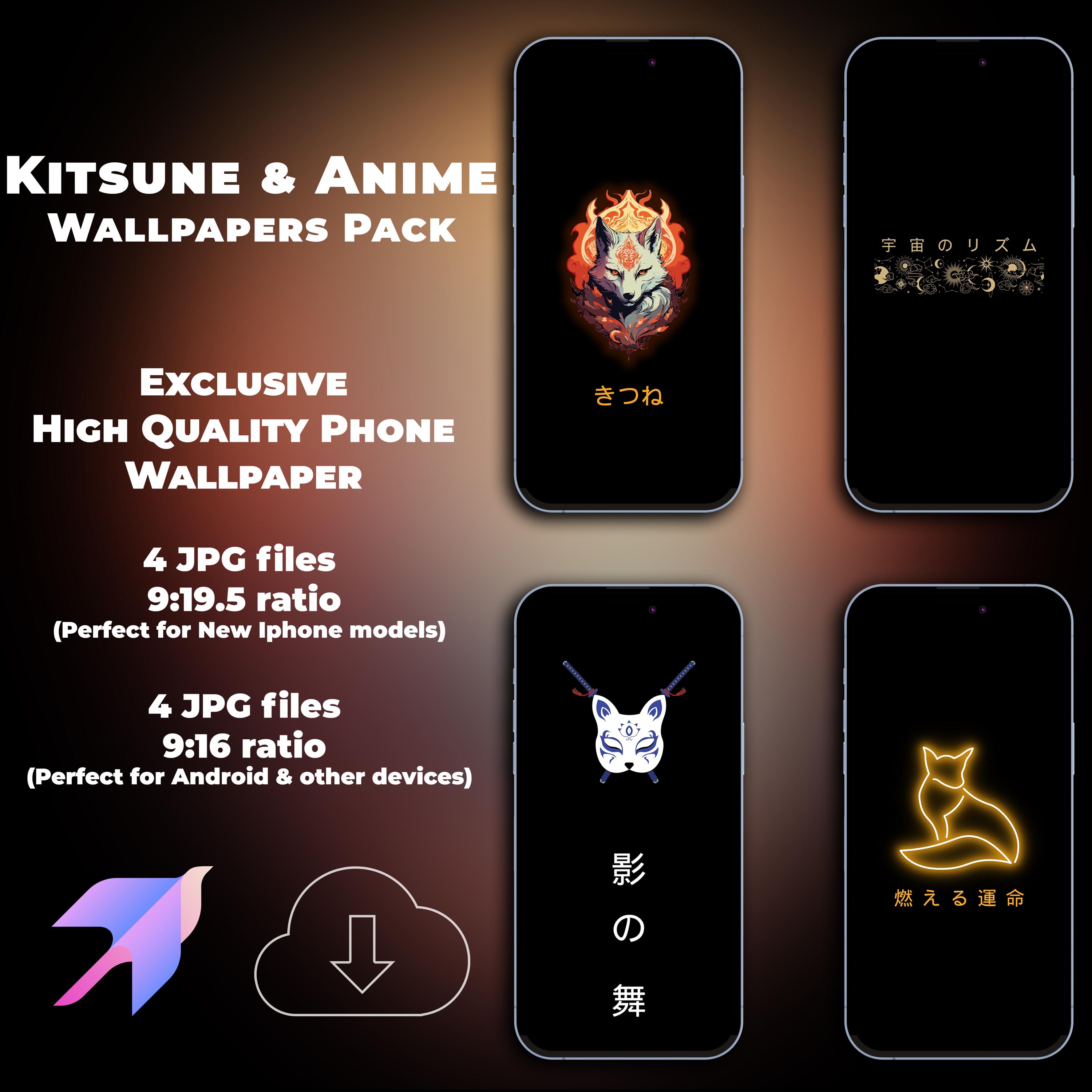 Kitsune Anime Phone Wallpapers, Fox Spirit Backgrounds, Dark Japanese Style  iPhone \u0026 Android Wallpaper Pack - Etsy, image size:3000x3000