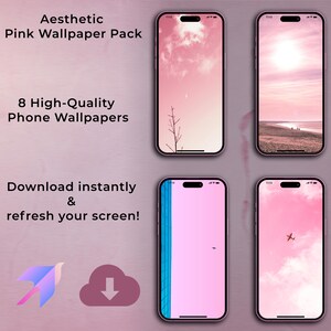 DIGITAL | Pacote de Papel de Parede Rosa Estético – 8 Fundos de Tela Minimalistas para iPhone e Android – Download Digital Instantâneo - Papel de Parede para Celular