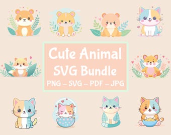 Animal SVG Bundle, Kawaii Baby Animals Clipart, Nursery Wall Art Graphics Stickers, Cricut Crafts