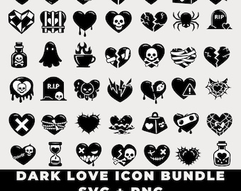 Dark Love Icon-bundel, gotisch hart SVG PNG voor stickers (digitale download)