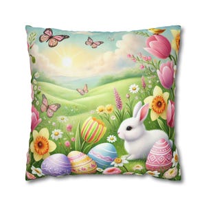 Funda de almohada con forma de conejito de Pascua, cojín decorativo de primavera, bonita almohada con diseño floral, idea de regalo de Pascua, decoración del hogar para la sala de estar, almohada para sofá