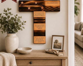 Personalized Family Name Wooden Cross | Rustic Christian Scripture Decor