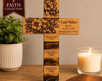 Personalized Wooden Baptism Cross – Custom Name, Date, Church Engraved Keepsake