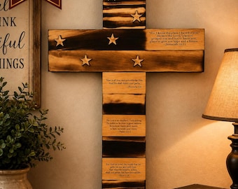 Patriotic Scripture Cross | Rustic Wooden American Flag Cross | Christian Wall Decor | Faith Based Home Decor | Handmade in Ohio