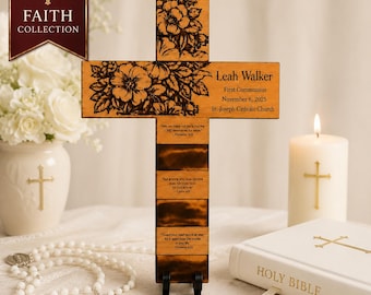 Personalized First Communion Gift, Custom Catholic Wooden Cross for Boy or Girl