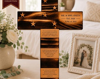 Personalized Wedding Cross | Custom Family Name, Date Gifts | Rustic Christian Home Decor