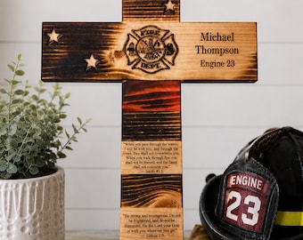 Personalized Firefighter Cross, Fire Department Gift, Christian Firefighter Decor, Retirement, Memorial, Custom Name