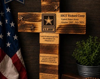 Personalized United States Army Cross | Handcrafted Wooden Military Tribute