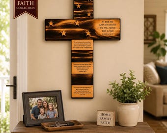 Rustic Wooden Cross | Joshua 24:15 Scripture | Faith Based Home Decor