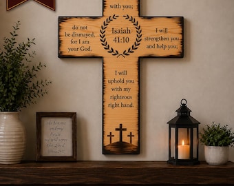 Isaiah 41:10 Wooden Cross | Hand-Burned Scripture Wall Decor