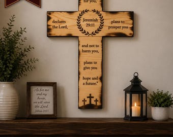 Jeremiah 29:11 Wooden Cross | Engraved Bible Verse Wall Decor