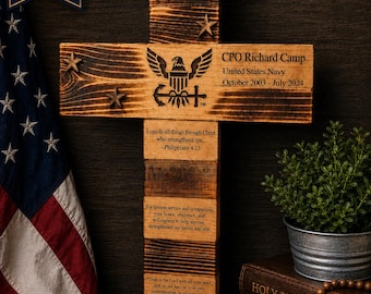 Personalized United States Navy Wooden Cross | Sailor Retirement, Memorial Gift
