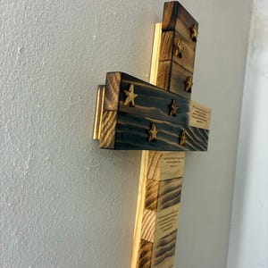 Handcrafted Scripture Cross | Wooden American Flag Cross with Bible Verses | Christian Wall Decor | Faith Home Decor image 7