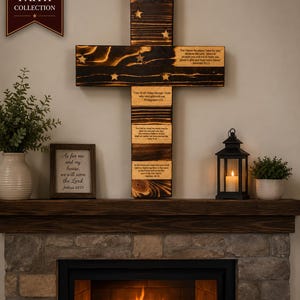 Handcrafted Scripture Cross | Wooden American Flag Cross with Bible Verses | Christian Wall Decor | Faith Home Decor image 1