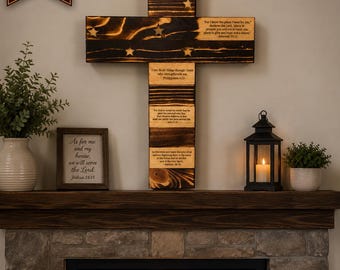 Handcrafted Scripture Cross | Wooden American Flag Cross with Bible Verses | Christian Wall Decor | Faith Home Decor