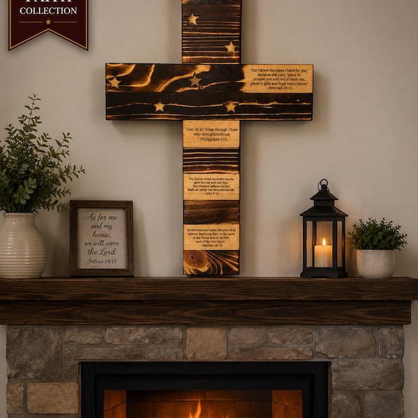 Handcrafted Scripture Cross | Wooden American Flag Cross with Bible Verses | Christian Wall Decor | Faith Home Decor