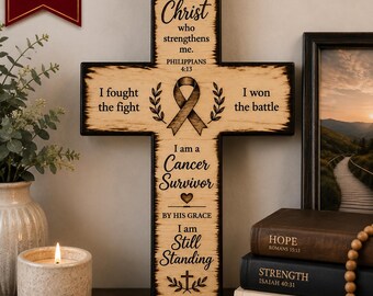 Cancer Survivor Cross | Philippians 4:13 Wooden Cross | Christian Cancer Gift | Faith Healing Decor | Survivor Gift