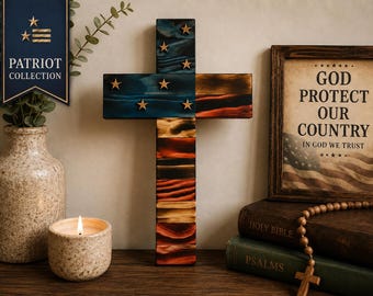Handcrafted American Flag Cross – Rustic Wooden Patriotic Christian Wall Decor
